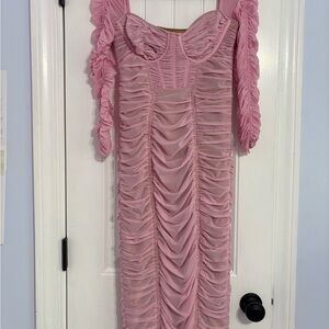 Self-Portrait Pink Ruched Long Sleeve Dress